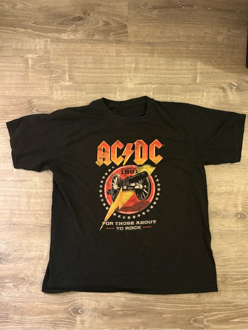 AC/DC Black Tee with Yellow-Orange Lightning Logo